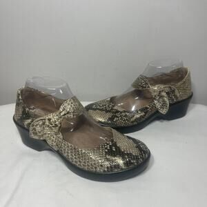 Alegria Ell Mary Janes Beige Black Snakeskin Leather Bow Strap Clogs Heels 38